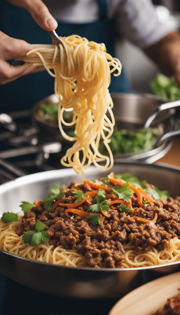 Asian-Inspired Ground Beef Spaghetti with Savory Sauce