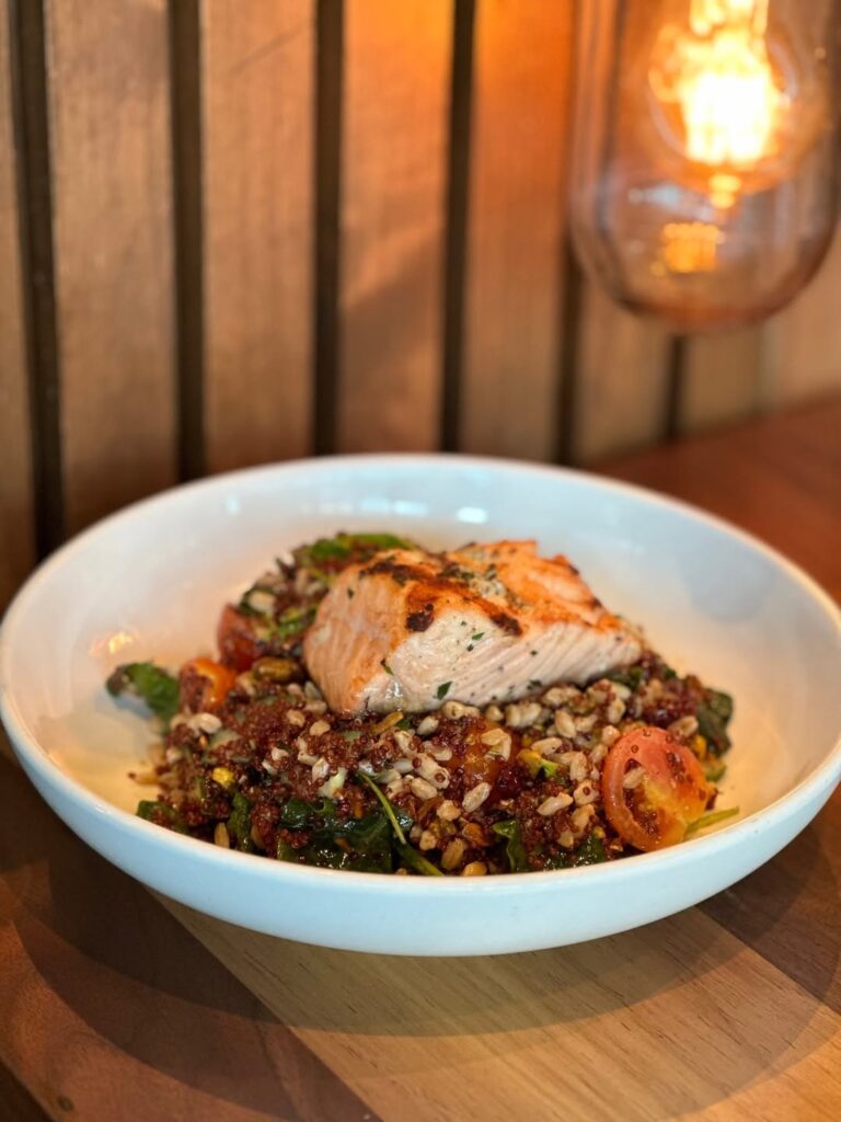 Quinoa Veggie Bowl with Grilled Salmon