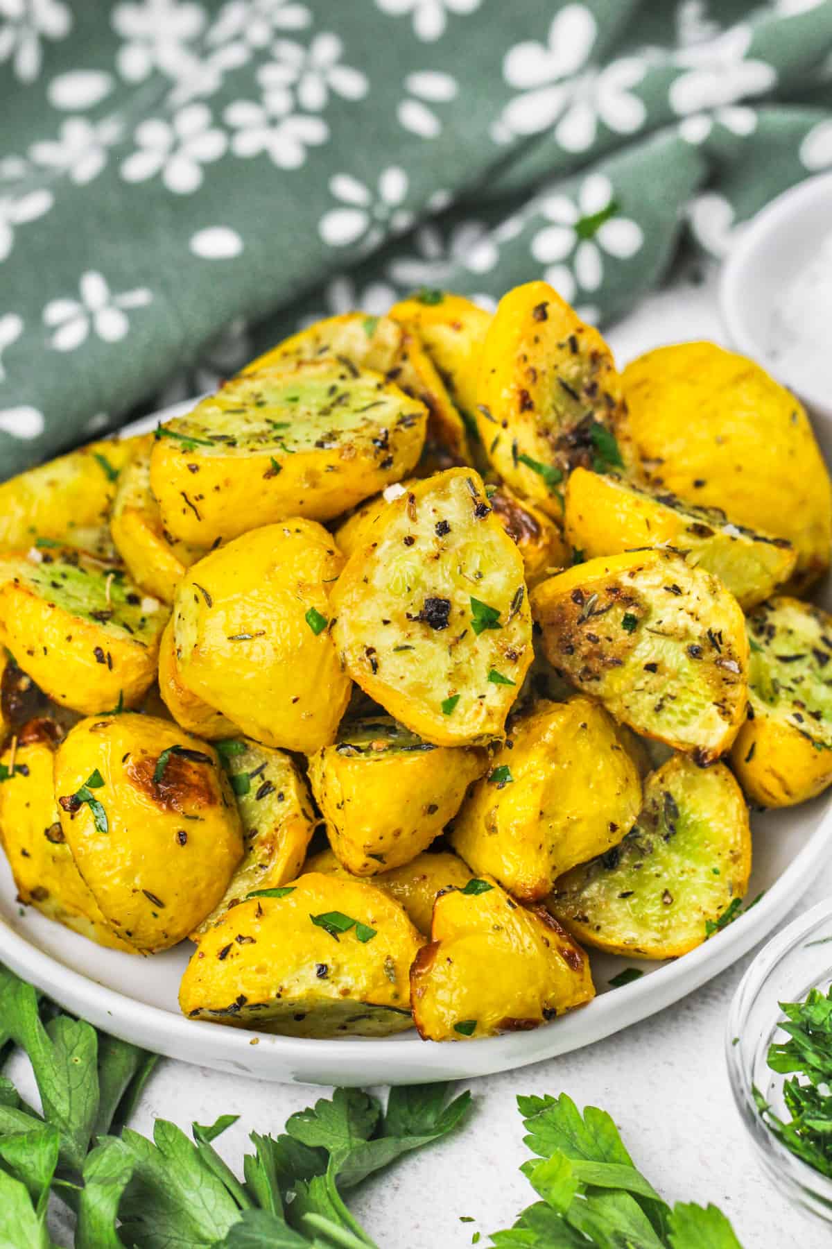 Roasted Patty Pan Squash with Garlic and Herbs