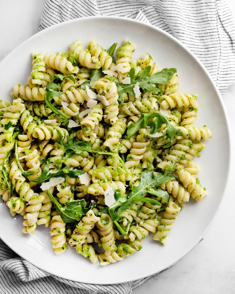Pesto Pasta Salad with Peas and Arugula